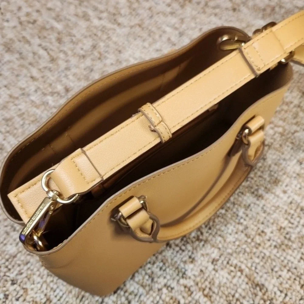 Nanette Lepore Faux Leather Top Handle Satchel Crossbody Bag Camel Gold Hardware